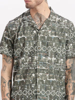 Men Graphic Cuban Collar Green Co-Ords Set-Cyril-2511-Green