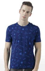 Huetrap Blue Mens Short Sleeve Graphic Printed Tshirt-HT17MKGRALNY00796