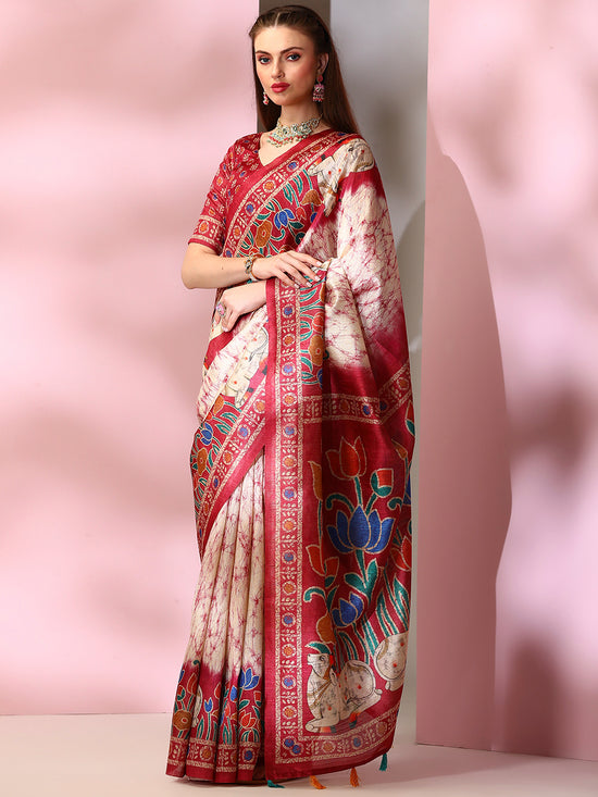 Saree Mall Women's  Blend Red Printed Designer Saree With Blouse Piece-DARIA2004