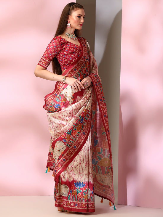 Saree Mall Women's  Blend Red Printed Designer Saree With Blouse Piece-DARIA2004