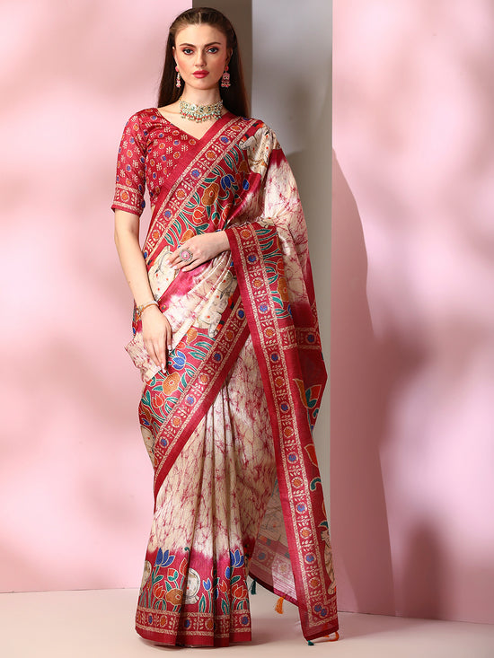 Saree Mall Women's  Blend Red Printed Designer Saree With Blouse Piece-DARIA2004