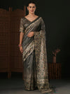 Saree Mall Women's Dola  Charcoal Grey Printed Designer Saree With Blouse Piece-DARIA5006