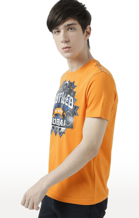 Huetrap Orange Mens Short Sleeve Graphic Printed Tshirt-HT17MKGRABZO01104