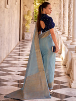 Saree Mall Women's  Blend Light Blue Woven Design Designer Saree With Blouse Piece-DELICTE450001