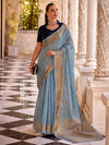 Saree Mall Women's  Blend Light Blue Woven Design Designer Saree With Blouse Piece-DELICTE450001