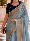 Saree Mall Women's  Blend Light Blue Woven Design Designer Saree With Blouse Piece-DELICTE450001