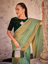 Saree Mall Women's  Blend Light Green Woven Design Designer Saree With Blouse Piece-DELICTE450003