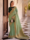 Saree Mall Women's  Blend Light Green Woven Design Designer Saree With Blouse Piece-DELICTE450003