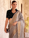 Saree Mall Women's  Blend Grey Woven Design Designer Saree With Blouse Piece-DELICTE450004