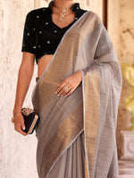 Saree Mall Women's  Blend Grey Woven Design Designer Saree With Blouse Piece-DELICTE450004