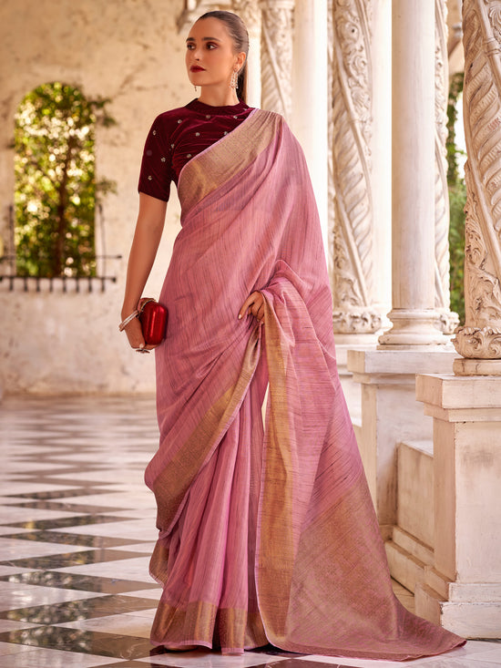 Saree Mall Women's  Blend Pink Woven Design Designer Saree With Blouse Piece-DELICTE450005