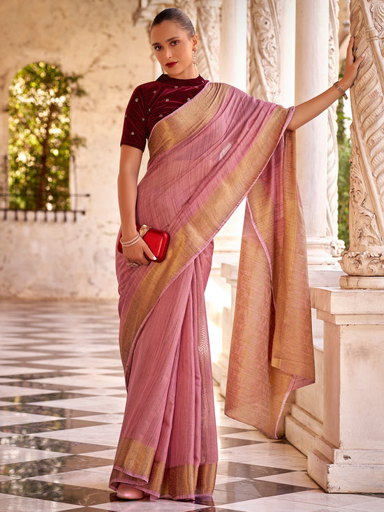 Saree Mall Women's  Blend Pink Woven Design Designer Saree With Blouse Piece-DELICTE450005