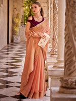 Saree Mall Women's  Blend Peach Woven Design Designer Saree With Blouse Piece-DELICTE450006