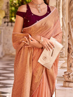 Saree Mall Women's  Blend Peach Woven Design Designer Saree With Blouse Piece-DELICTE450006