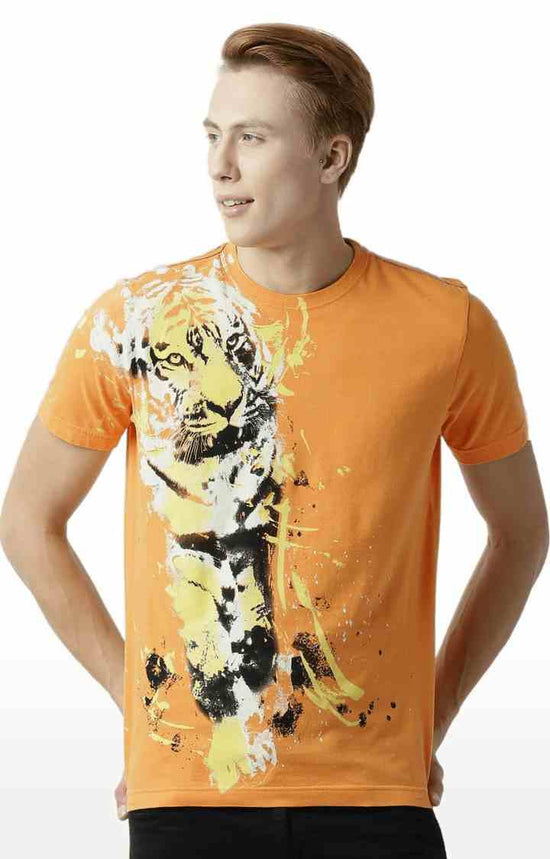 Huetrap Orange Mens Short Sleeve Graphic Printed Tshirt-HT17MKGRABZO00256