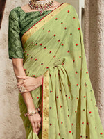 Saree Mall Women's Chiffon Light Green Embellished Designer Saree With Blouse Piece-DHAGA1005