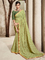 Saree Mall Women's Chiffon Light Green Embellished Designer Saree With Blouse Piece-DHAGA1005