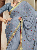 Saree Mall Women's Chiffon Grey Embellished Designer Saree With Blouse Piece-DHAGA1010