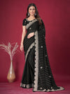 Saree Mall Women's Chiffon Black Embroidered Designer Saree With Blouse Piece-DHNIYA1012