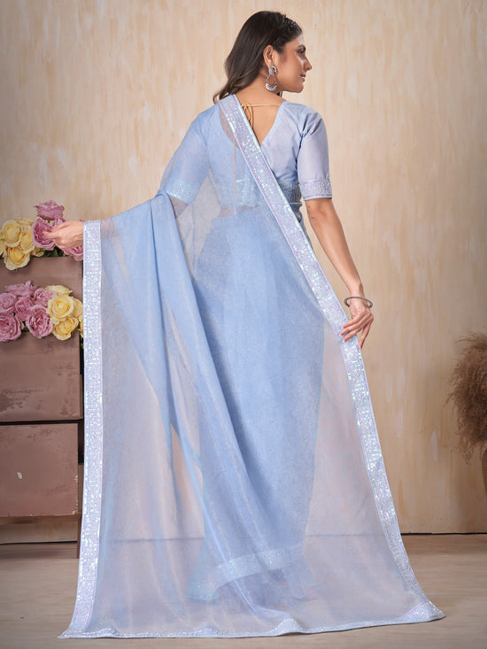 Saree Mall Women's Chiffon Light Blue Embellished Designer Saree With Blouse Piece-DHNIYA101K2