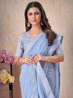 Saree Mall Women's Chiffon Light Blue Embellished Designer Saree With Blouse Piece-DHNIYA101K2