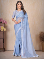 Saree Mall Women's Chiffon Light Blue Embellished Designer Saree With Blouse Piece-DHNIYA101K2