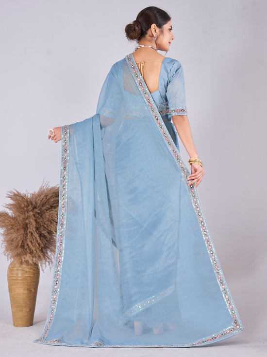 Saree Mall Women's Georgette Light Blue Embellished Designer Saree With Blouse Piece-DHNIYA202K1