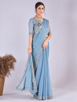 Saree Mall Women's Georgette Light Blue Embellished Designer Saree With Blouse Piece-DHNIYA202K1