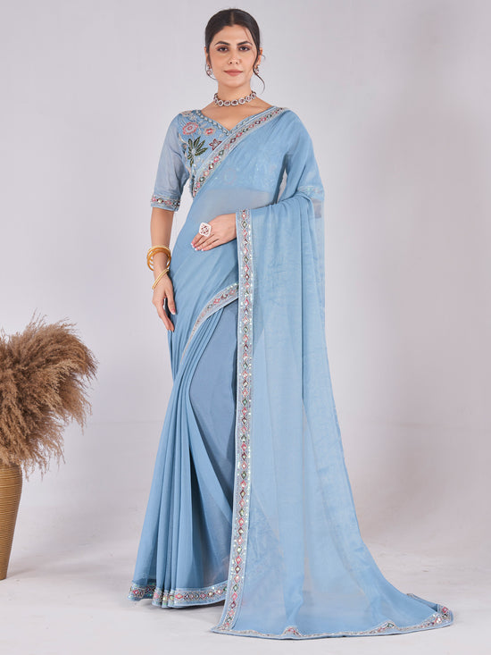 Saree Mall Women's Georgette Light Blue Embellished Designer Saree With Blouse Piece-DHNIYA202K1