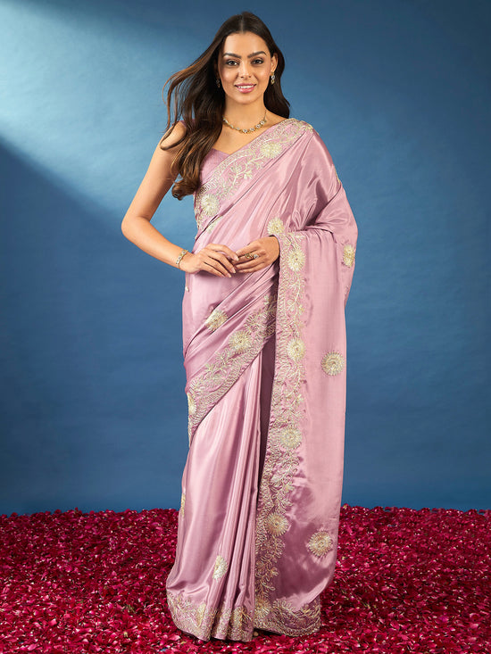 Saree Mall Women's Crepe Mauve Embellished Designer Saree With Blouse Piece-DHNIYA262A