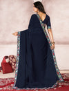 Saree Mall Women's Chiffon Navy Blue Embellished Designer Saree With Blouse Piece-DHNIYA301K5