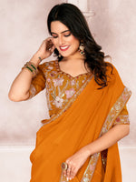 Saree Mall Women's Chiffon Mustard Embellished Designer Saree With Blouse Piece-DHNIYA303K5