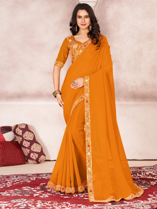 Saree Mall Women's Chiffon Mustard Embellished Designer Saree With Blouse Piece-DHNIYA303K5