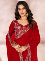 Saree Mall Women's Chiffon Red Embellished Designer Saree With Blouse Piece-DHNIYA304K5