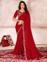 Saree Mall Women's Chiffon Red Embellished Designer Saree With Blouse Piece-DHNIYA304K5