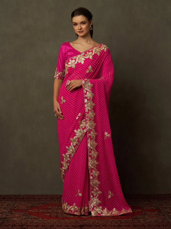 Saree Mall Women's Georgette Pink Embellished Designer Saree With Blouse Piece-DHNIYA352