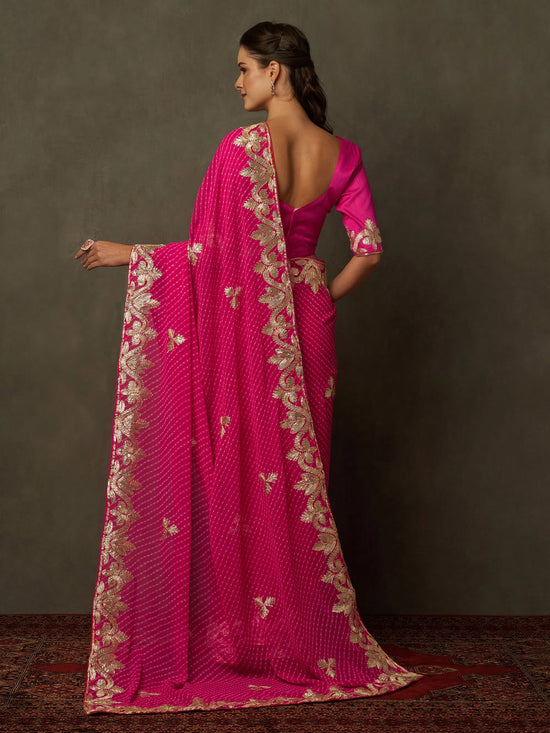 Saree Mall Women's Georgette Pink Embellished Designer Saree With Blouse Piece-DHNIYA352