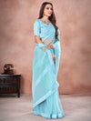 Saree Mall Women's Organza Light Blue Embellished Designer Saree With Blouse Piece-DHNIYA403S6