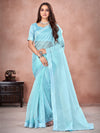 Saree Mall Women's Organza Light Blue Embellished Designer Saree With Blouse Piece-DHNIYA403S6