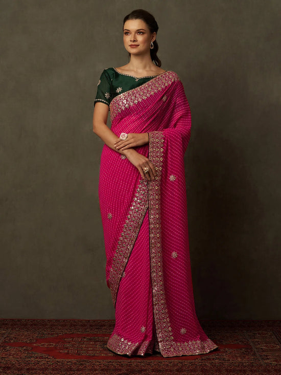 Saree Mall Women's Georgette Pink Embellished Designer Saree With Blouse Piece-DHNIYA472