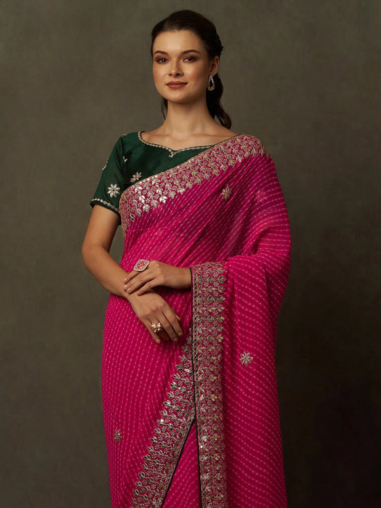 Saree Mall Women's Georgette Pink Embellished Designer Saree With Blouse Piece-DHNIYA472