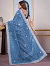 Saree Mall Women's Organza Blue Embellished Designer Saree With Blouse Piece-DHNIYA501B2