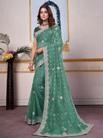 Saree Mall Women's Organza Sea Green Embellished Designer Saree With Blouse Piece-DHNIYA503B2