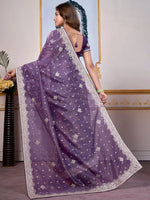 Saree Mall Women's Organza Violet Embellished Designer Saree With Blouse Piece-DHNIYA504B2