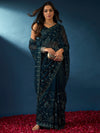 Saree Mall Women's Chiffon Teal Blue Embellished Designer Saree With Blouse Piece-DHNIYA634A