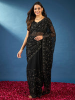 Saree Mall Women's Chiffon Black Embellished Designer Saree With Blouse Piece-DHNIYA634C