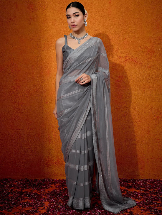 Saree Mall Women's Chiffon Grey Embellished Designer Saree With Blouse Piece-DHNIYA651