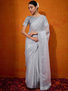 Saree Mall Women's Chiffon Grey Embellished Designer Saree With Blouse Piece-DHNIYA655C