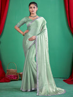 Saree Mall Women's Chiffon Light Green Embellished Designer Saree With Blouse Piece-DHNIYA661B