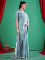 Saree Mall Women's Chiffon Light Blue Embellished Designer Saree With Blouse Piece-DHNIYA661C